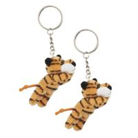 Nature planet Sleutelhanger pluche Tijger - 4x - knuffel sleutelhanger - 6 cm - cadeau knuffel