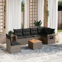 7-delige Loungeset met kussens poly rattan grijs