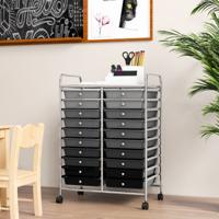 Rollwagen met 20 Stapelbare Lades & Metalen Frame Rollcontainer Badrollwagen Gemengd Zwart