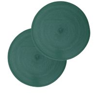 Set van 12x stuks placemats gevlochten kunststof emerald groen 38 cm - thumbnail