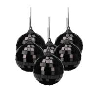 Christmas Decorations Disco kerstbal - 6x - zwart - 6 cm - kunststof en glas - discobol - spiegel