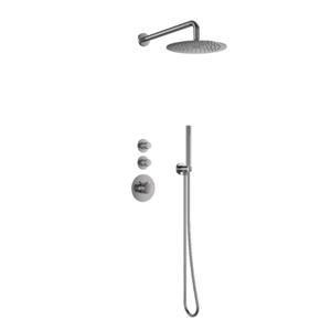 Doucheset Inbouw Deluxe Sanilux Giles Met Box Thermostaat Douchekop 25 cm Rond Geribbelde Knop Gunmetal Sanilux