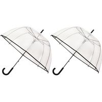 2x Transparante koepelparaplu 85 cm - doorzichtige paraplu - trouwparaplu - bruidsparaplu - stijlvol - plastic - - thumbnail