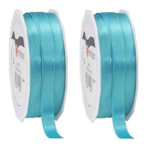 2x Luxe turquoise satijnen lint rollen 1 cm x 25 meter cadeaulint verpakkingsmateriaal - Cadeaulinten