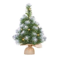 1x Mini kunst kerstboom met 10 LED lampjes en sneeuw 45 cm