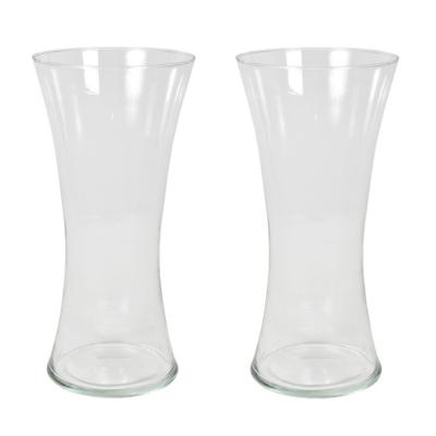 Gerimport Bloemenvaas - Set van 2x stuks - transparant - glas - 36 x 18 cm - decoratie - wonen