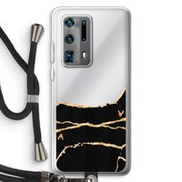 Gouden marmer: Huawei P40 Pro Plus Transparant Hoesje met koord