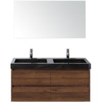 Dante Badmeubelset 120 cm - Walnoot - Wastafel Hardsteen Wit Lucca Dubbel met Spiegel