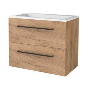 Badmeubelset BWS Salt 80x46cm Met Grepen 2 Lades Met Wastafel Acryl Whisky Oak