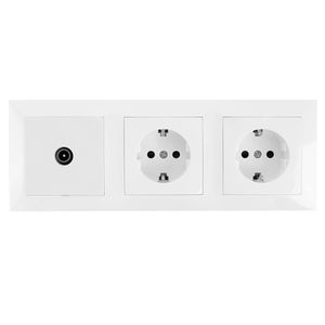 Coax Contactdoos - Wandcontactdoos - Aigi Cika - Inbouw - 2-voudig Stopcontact - 1-voudig Coax - Randaarde - Incl. Afdekraam - Wit