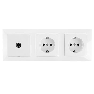 Coax Contactdoos - Wandcontactdoos - Aigi Cika - Inbouw - 2-voudig Stopcontact - 1-voudig Coax - Randaarde - Incl. Afdekraam - Wit