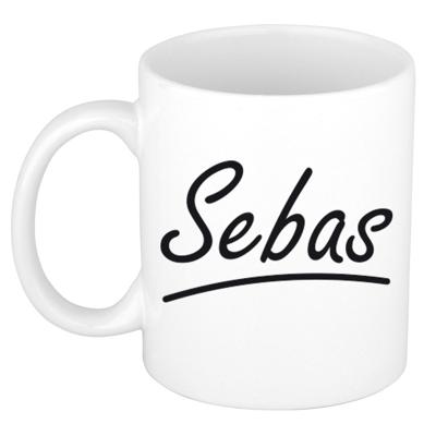 Sebas Naam koffiemok - beker - met sierlijke letters - wit - 300 ml - Cadeau - Heren Sebas Naam koffiemok - beker - met sierlijke letters - wit - 300 ml - Cadeau - Heren
