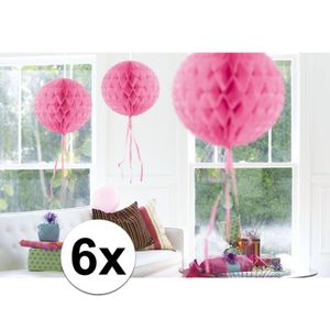 Roze hangdecoratie bollen 30 cm 6 stuks