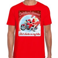 Fout kerst shirt voor motorliefhebbers hot chicks rood heren - thumbnail