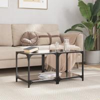 Salontafels 2 st met zwart glazen blad 40x40x40 cm staal