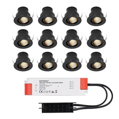 Set van 12 Medina LED Mini Inbouwspots met Trafo - 12 Volt 3 Watt 150 lumen - Kantelbaar - Verzonken - Plat 35mm - 2700K - IP44 waterdicht - Zwart