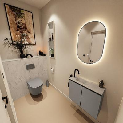 Toiletmeubel Mondiaz Ture Dlux | 60 cm | Meubelkleur Smoke | Eden wastafel Opalo Links | 1 kraangat