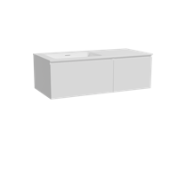 Storke Edge zwevend badmeubel 110 x 52 cm hoogglans wit met Mata asymmetrisch linkse wastafel in solid surface mat wit