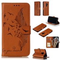 Feather patroon Litchi textuur horizontale Flip lederen draagtas met portemonnee & houder & kaartsleuven voor Galaxy S9 PLUS (bruin)