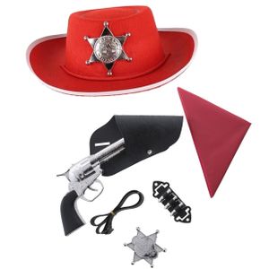 Cowboys speelgoed/verkleed accessoires set en hoed rood 6-delig