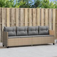 Ligbed met kussens poly rattan beige