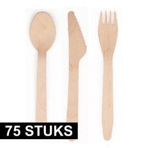 Houten wegwerp bestek set 75 delig