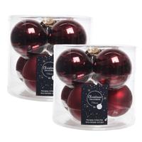 Decoris Kerstballen - 12x stuks - donkerrood - glas - 8 cm - kerstboomversiering - kerstversiering