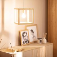 Houten kubus hanglamp &apos;Tessa&apos; E27 fitting vierkant modern 25 cm