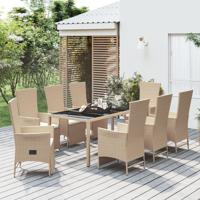 9-delige Tuinset met kussens poly rattan beige