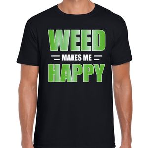 Weed makes me happy t-shirt / kleding zwart voor heren