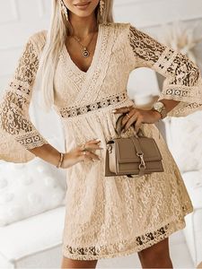 Casual Plain Lace Dress With No