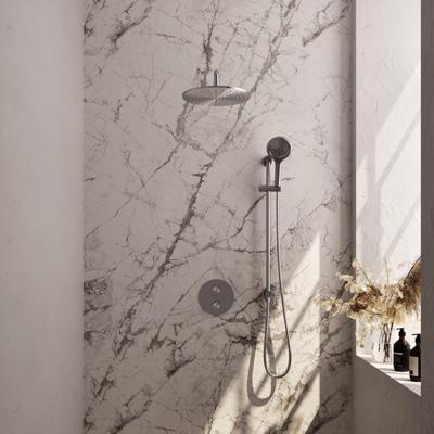 BRAUER Brushed Edition thermostatische Inbouw Regendouche - 3-weg - rond - set 94 - 30cm hoofddouche - gebogen muurarm - 3-standen handdouche - doucheslang - geïntegreerde glijstang - RVS geborsteld PVD 5-NG-288