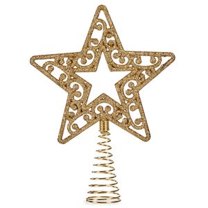 Krist+ Kerstboompiek - ster - glitter - goudkleurig - kunststof - 17 cm   -