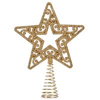 Krist+ Kerstboompiek - ster - glitter - goudkleurig - kunststof - 17 cm   - - thumbnail