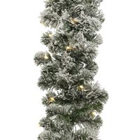 1x Groene dennenslinger kerstslingers met sneeuw en licht 270 x 25 cm - Guirlandes