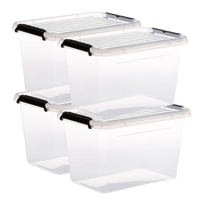 5Five opberg kist met deksel - 4x - Clip Box - 6,5 liter - 29 x 20 x 18 cm - kunststof - transparant