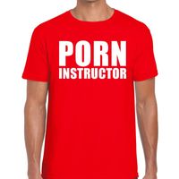 Porn instructor tekst t-shirt rood heren - thumbnail