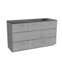 Storke Edge staand badmeubel 140 x 52 cm beton donkergrijs met Scuro asymmetrisch rechtse wastafel in kwarts mat zwart - thumbnail