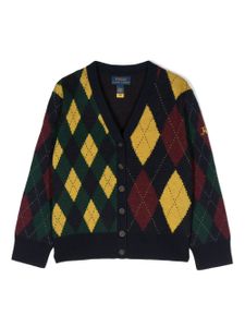 POLO RALPH LAUREN KIDS cardigan en laine à motif losanges - Bleu