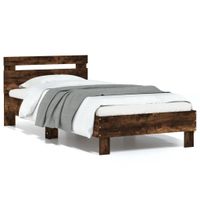 Bedframe met hoofdeinde bewerkt hout gerookt eiken 90x200 cm