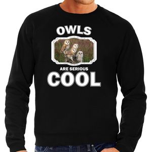 Sweater owls are serious cool zwart heren - uilen/ kerkuil trui