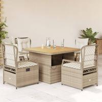 5-delige Tuinset met kussens poly rattan beige