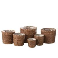 J-Line Set 5 Van Bloempotten Ubeda Jute|Plastiek Donker Naturel - thumbnail