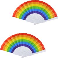 2x Spaanse hand waaiers regenboog/rainbow/pride vlag 14 x 23 cm - thumbnail