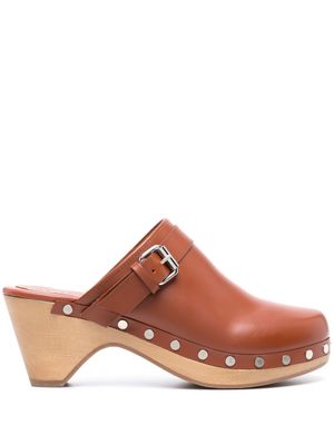 ISABEL MARANT mules ornées clous à talon mi-haut - Marron
