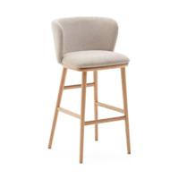 Kave Home Ciselia barkruk H75 chenille Beige poot hout