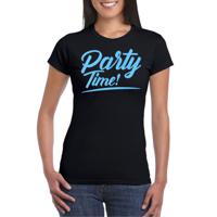 Verkleed T-shirt voor dames - party time - zwart - blauw glitter - carnaval/themafeest