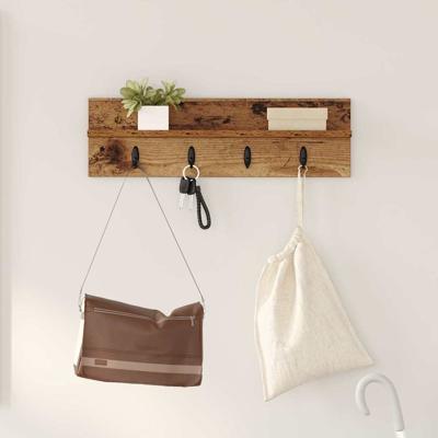 Wandgemonteerde kapstok Oud hout 60 x 10.5 x 18 cm Bewerkt hout