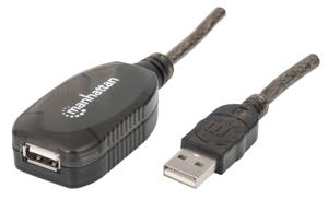 Manhattan USB-kabel USB 2.0 USB-A stekker, USB-A bus 20.00 m Zwart 150958