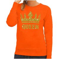 Oranje Queen gouden glitter kroon sweater dames - thumbnail